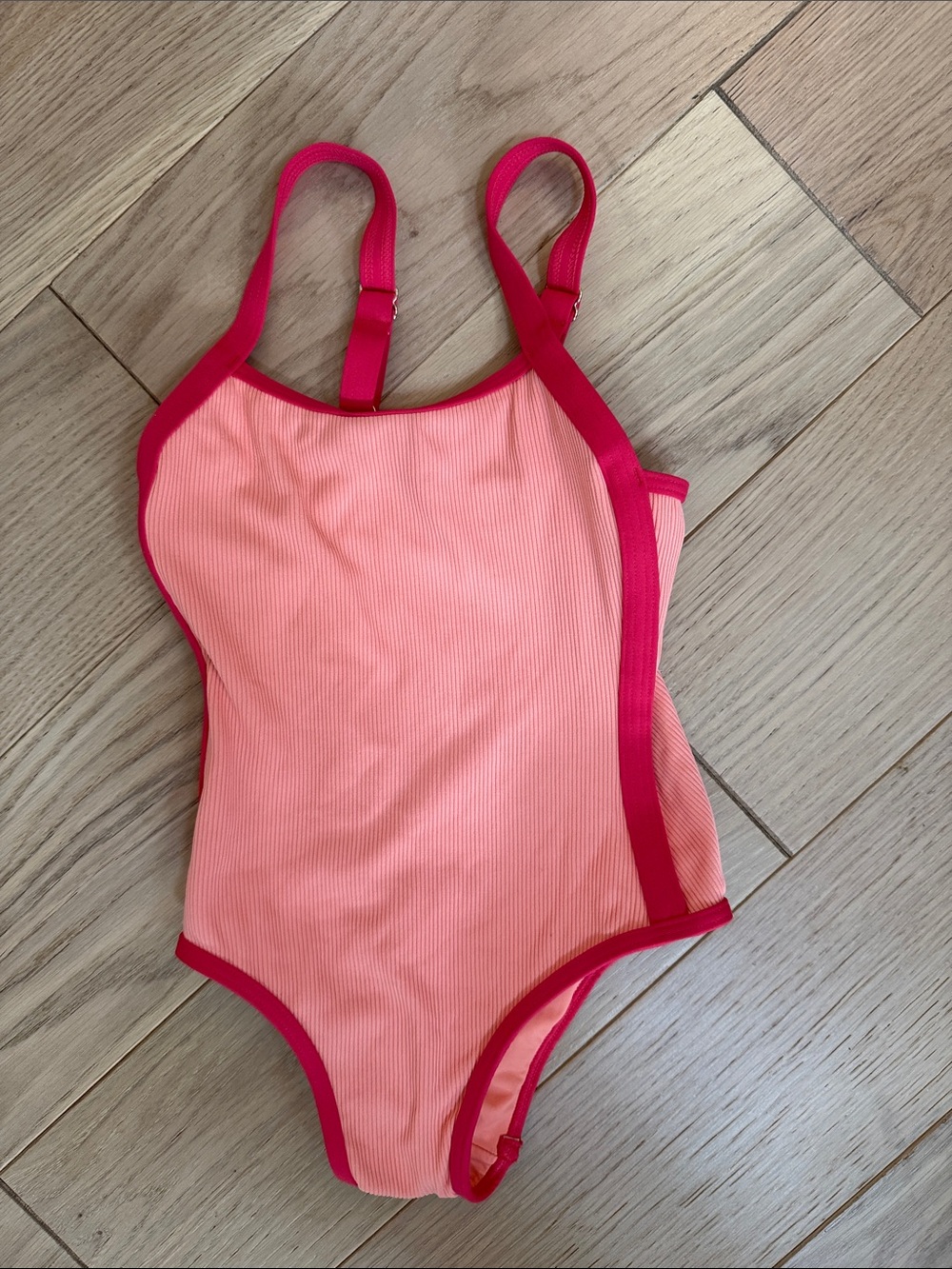 l*space Kids One-Piece Swimsuit in Coral Pink with Magenta Trim